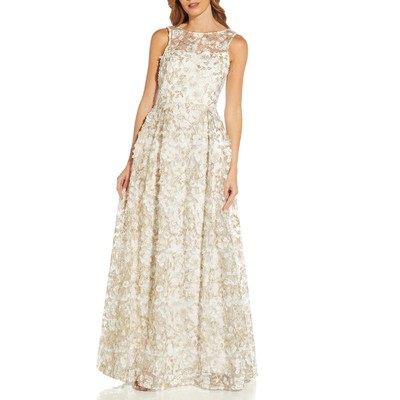 

Adrianna Papell Женское Вечернее Платье Макси Цвета Слоновой Кости Металлик  BHFO 5072, Ivory gold