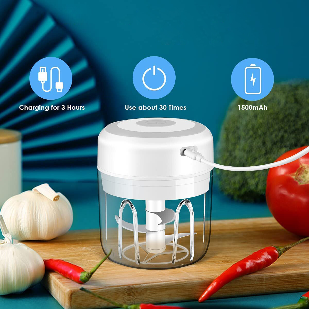 Rechargeable Electric Garlic Chopper Mincer BPA-Free Blender Crusher for Salad