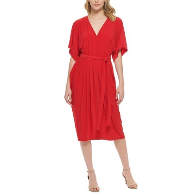 Женское плиссированное платье миди из красного матового джерси Tommy Hilfiger 8 BHFO 0750