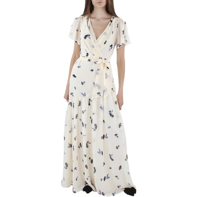 

Женское жатое макси-платье Lauren Ralph Lauren с расклешенной юбкой BHFO 2914, Cream/blue/multi