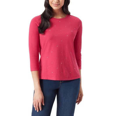 Gloria Vanderbilt Womens    Pink Rhinestones Pullover Top XL BHFO 9424