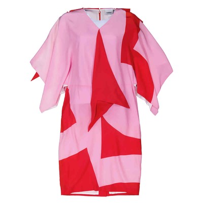 Pre-owned Burberry Ladies Primrose Pink Geometric Print Silk Crepe De Chine Cape Sleeve