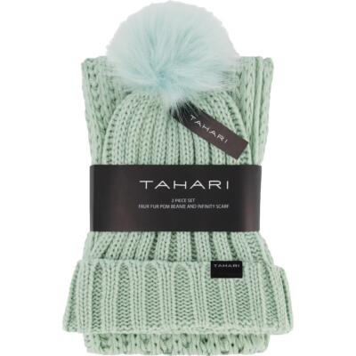 

Женская шапка и шарф крупной вязки Tahari с помпоном из искусственного меха, WS1093