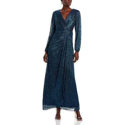 Adrianna Papell Womens Blue Metallic Draped Evening Dress Gown 14 BHFO 9372