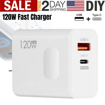 120W Fast Charger Block USB Type C Wall Power Adapter For iPhone Samsung Android
