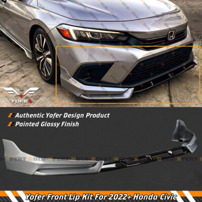 For 22-24 Honda Civic Yofer Lunar Silver Metallic Front Bumper Lip Splitter Kit