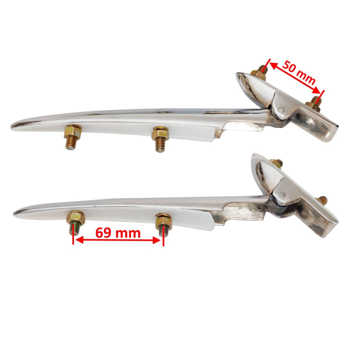 Pair Bonnet Hinges Steel Chrome Plated + Nuts Ambassador Morris Oxford 1950`s 
