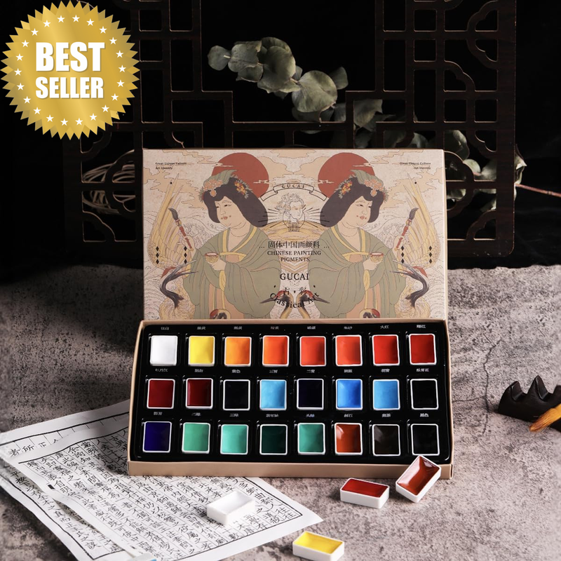 Watercolor Paint Set, Traditional Chinese Watercolor Paints, 24 Vibrant Colors S