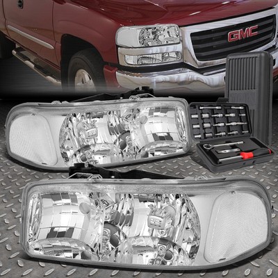 ДЛЯ 99-07 GMC SIERRA YUKON XL ХРОМИРОВАННЫЙ КОРПУС ПРОЗРАЧНАЯ БОКОВАЯ ФАРА + НАБОР ИНСТРУМЕНТОВ
