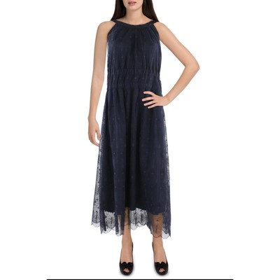 Женское темно-синее кружевное платье миди на бретелях Calvin Klein 2 BHFO 4833