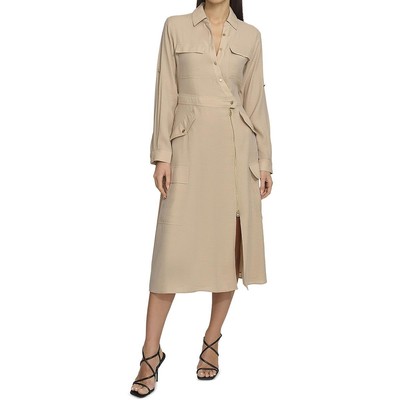 Женское бежевое асимметричное миди-платье-карго на пуговицах DKNY, L BHFO 7956