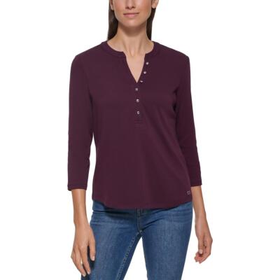 

Женская фиолетовая футболка с круглым вырезом на пуговицах Calvin Klein, топ Henley  BHFO 3609, Aubergine