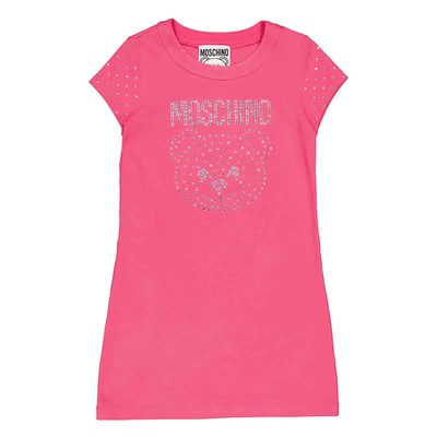Pre-owned Moschino Fuschia Stretch-cotton Teddy Crystal T-shirt Dress In Pink