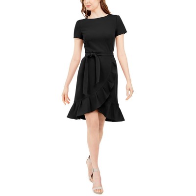 

Calvin Klein Женское черное платье миди с рюшами на работу  BHFO 6704, Черный