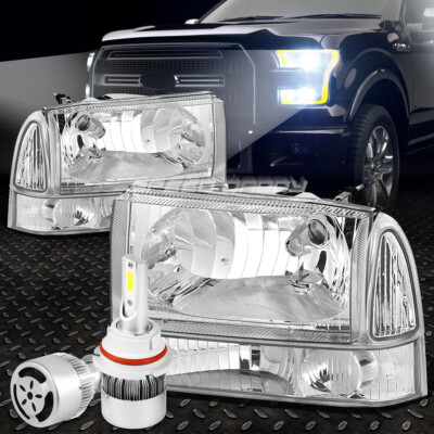 ХРОМИРОВАННЫЙ КОРПУС ФАРЫ + ПРОЗРАЧНЫЙ УГОЛОК + БЕЛЫЙ СВЕТОДИОД 9007 HID + ВЕНТИЛЯТОР ДЛЯ 99-04 SUPERDUTY