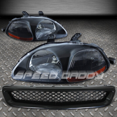 ДЛЯ 96-98 HONDA CIVIC EJ / EK ЧЕРНАЯ ПЕРЕДНЯЯ РЕШЕТКА + ФАРЫ ЯНТАРНЫЙ ОТРАЖАТЕЛЬ