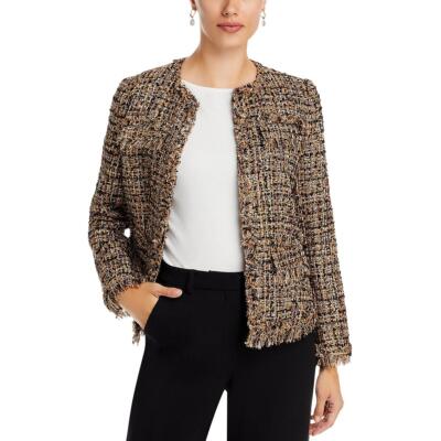 Pre-owned Kobi Halperin Womens Tweed Metallic Collarless Blazer Jacket Bhfo 4712 In Gold