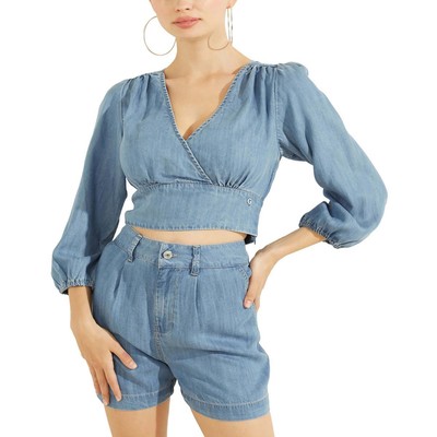 

Женский укороченный топ Guess Liezel Denim с искусственным запахом и рукавами епископа BHFO 9303, Light spirit