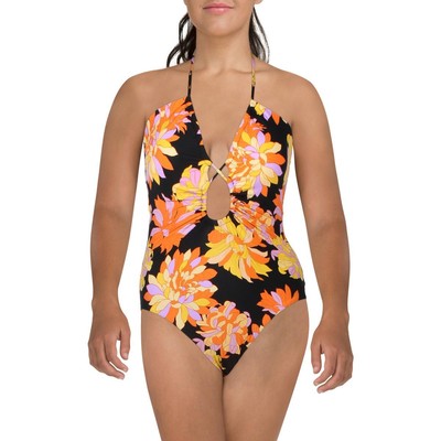 Женский черный нейлоновый цельный купальник Seafolly с цветочным принтом 12 BHFO 6901