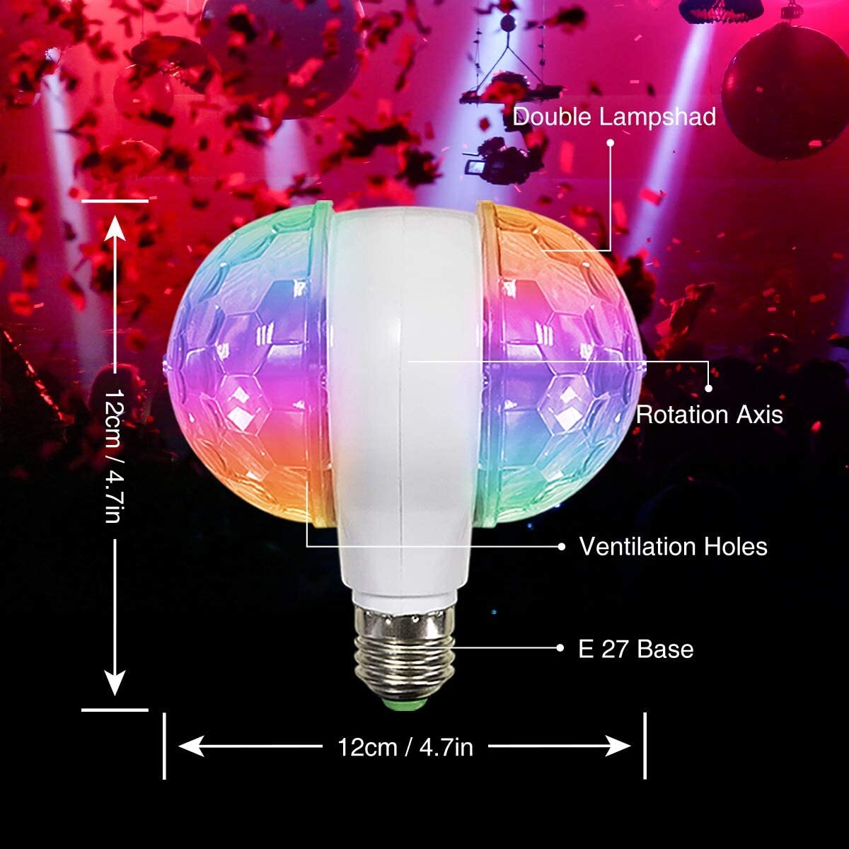 6W E27 RGB Crystal Ball Auto Rotating LED Stage Light Bulb Disco Party Bulb Lamp