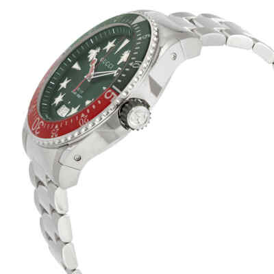 Pre-owned Gucci Dive Watch Quartz Green Dial Men's Watch Ya136222