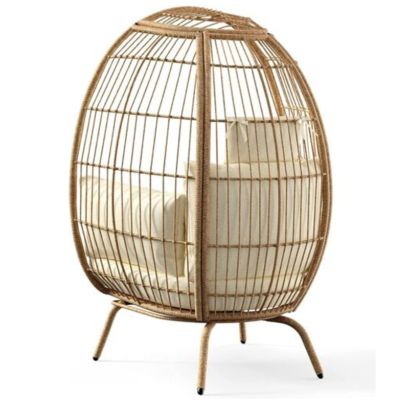 6PCS Outdoor Patio Wicker Teardrop Egg Chair Freestanding with Stand Cushions
