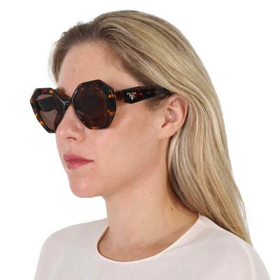 Pre-owned Prada Polarized Light Brown Geometric Ladies Sunglasses Pr 16ws Vau05c 53 In Multi