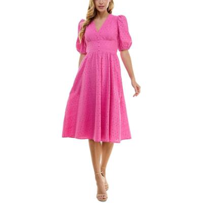 City Studio Womens Eyelet Cotton Midi Dress Juniors BHFO 6287