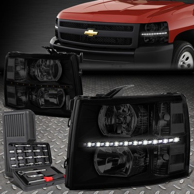 ДЛЯ 07-14 CHEVY SILVERADO LED DRL ТОНИРОВАННЫЙ КОРПУС ПРОЗРАЧНАЯ УГЛОВАЯ ФАРА + НАБОР ИНСТРУМЕНТОВ