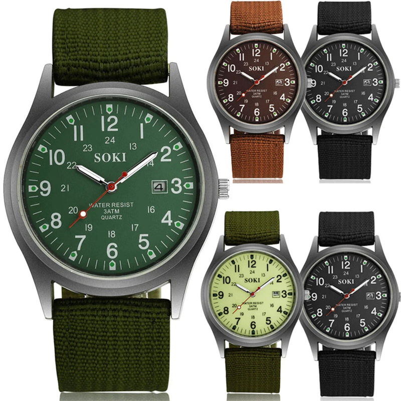 Men's Military Army Quartz Watch Nylon Luminous Japanese Movement 24H 4 Colors