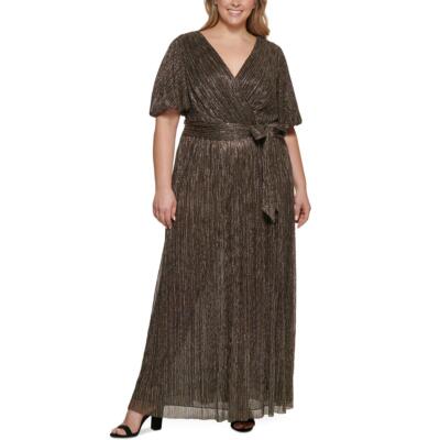 

Eliza J Womens Gold Metallic Faux-Wrap Evening Dress Gown Plus  BHFO 3987, Золотой