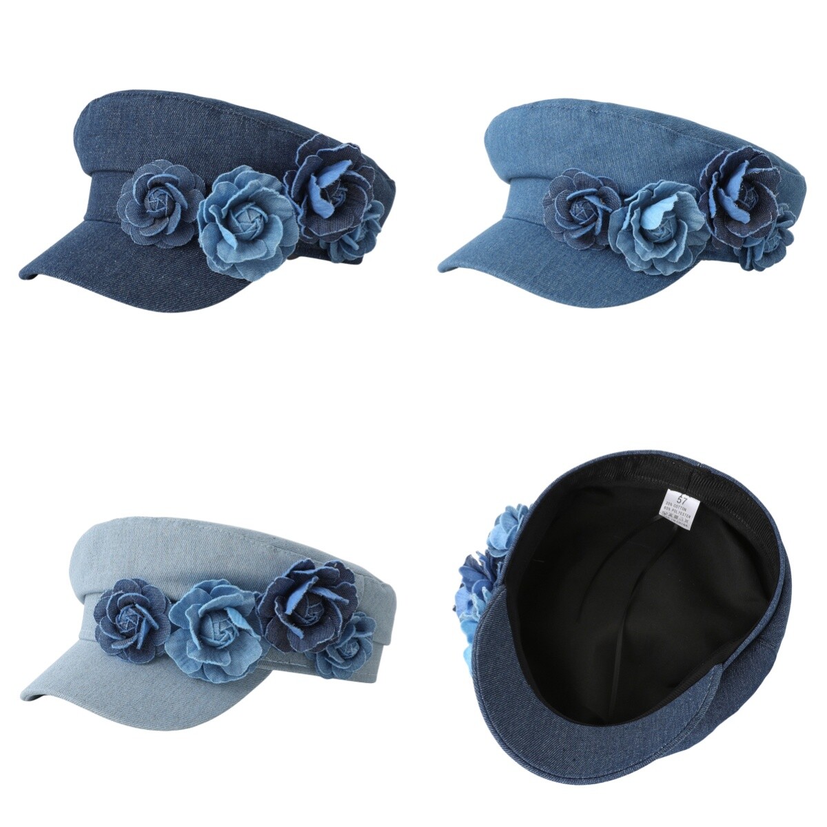 GEMIVE Vintage Baskenmütze Damen - Newsboy Hut Mit Blumen, Baumwolle