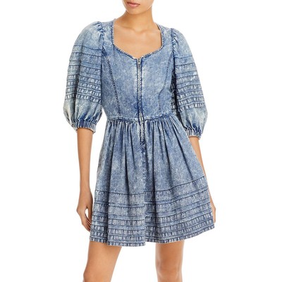 

Женское короткое мини-платье Sea New York Dylan синее из шамбре  BHFO 4520, Синий