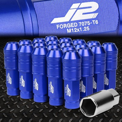 J2 ENGINEERING 7075 АЛЮМИНИЙ M12 X 1,25 20ШТ 70 ММ ГАЙКА С ОТКРЫТЫМ НАКОНЕЧНИКОМ с КЛЮЧОМ СИНЕГО ЦВЕТА