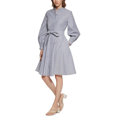 

Женское темно-синее хлопковое платье-рубашка до колена с поясом Calvin Klein  BHFO 7752, Indigo/white