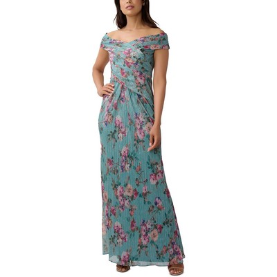 Adrianna Papell Womens Blue Metallic Pleated Evening Dress Gown 10 BHFO 8122