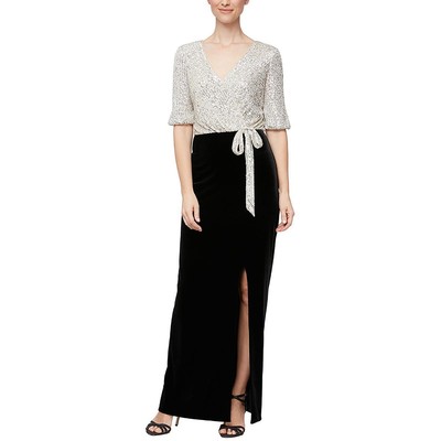 

Alex Evenings Womens Velvet Surplice Формальное вечернее платье BHFO 6484, Black-ivory