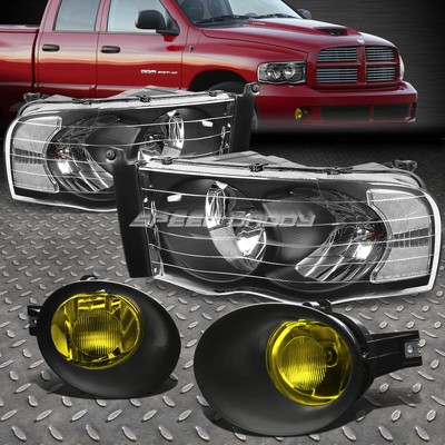 ЧЕРНЫЙ/ПРОЗРАЧНЫЙ КОРПУС ФАР + ЯНТАРНЫЕ ПРОТИВОТУМАННЫЕ ФАРЫ DRL/КОМПЛЕКТ ЛАМП НАКАЛИВАНИЯ ДЛЯ 02-05 DODGE RAM