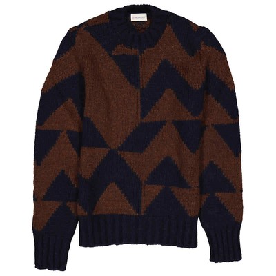 Pre-owned Moncler Men's Geometric Pattern Knitted Crewneck Sweater In Blue