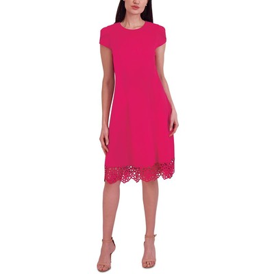 Donna Ricco Womens Pink Lace Trim Cap Sleeve Wedding Midi Dress 10 BHFO 7510