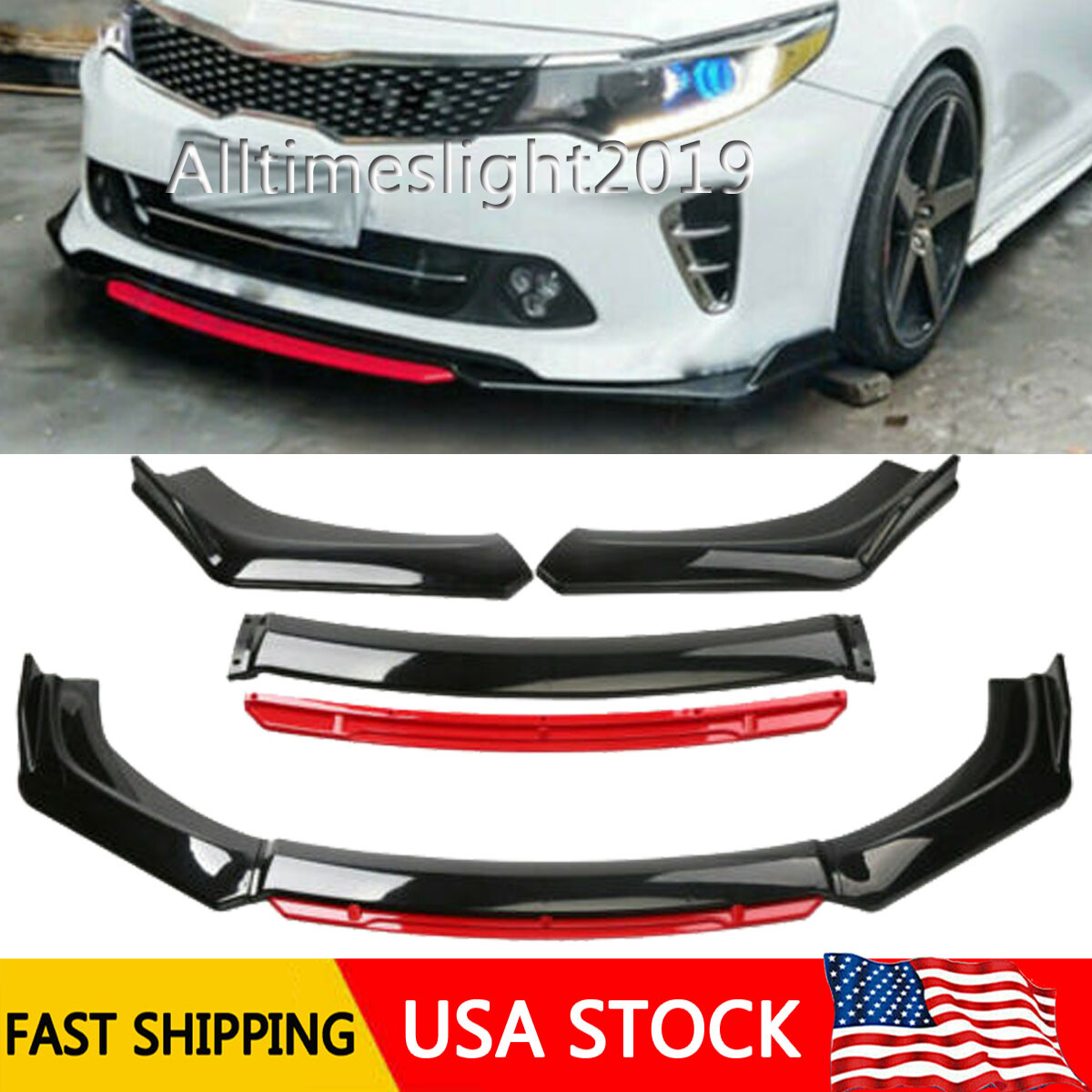 Lip Spoiler Splitter Body Kit Glossy Black+ Red Us