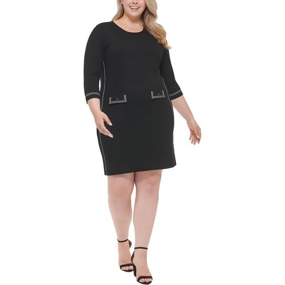 Женское черное осеннее мини-платье с контрастной отделкой DKNY Плюс 1X BHFO 7771