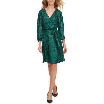 Женское зеленое коктейльное и вечернее платье до колена с блестками DKNY 4 BHFO 4761