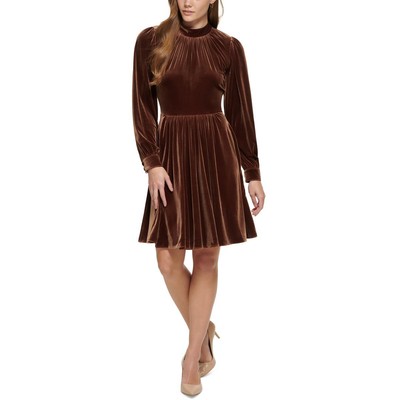 Женское коричневое бархатное платье Calvin Klein длиной до колен, приталенное и расклешенное 12 BHFO 2368