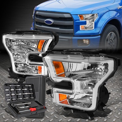 ДЛЯ 15-17 FORD F150 ХРОМИРОВАННЫЙ КОРПУС ЯНТАРНЫЕ УГЛОВЫЕ ФАРЫ ГОЛОВНОГО СВЕТА + НАБОР ИНСТРУМЕНТОВ