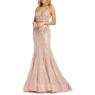 Женское макси-вечернее платье Mac Duggal с розовыми украшениями, 14 BHFO 8286