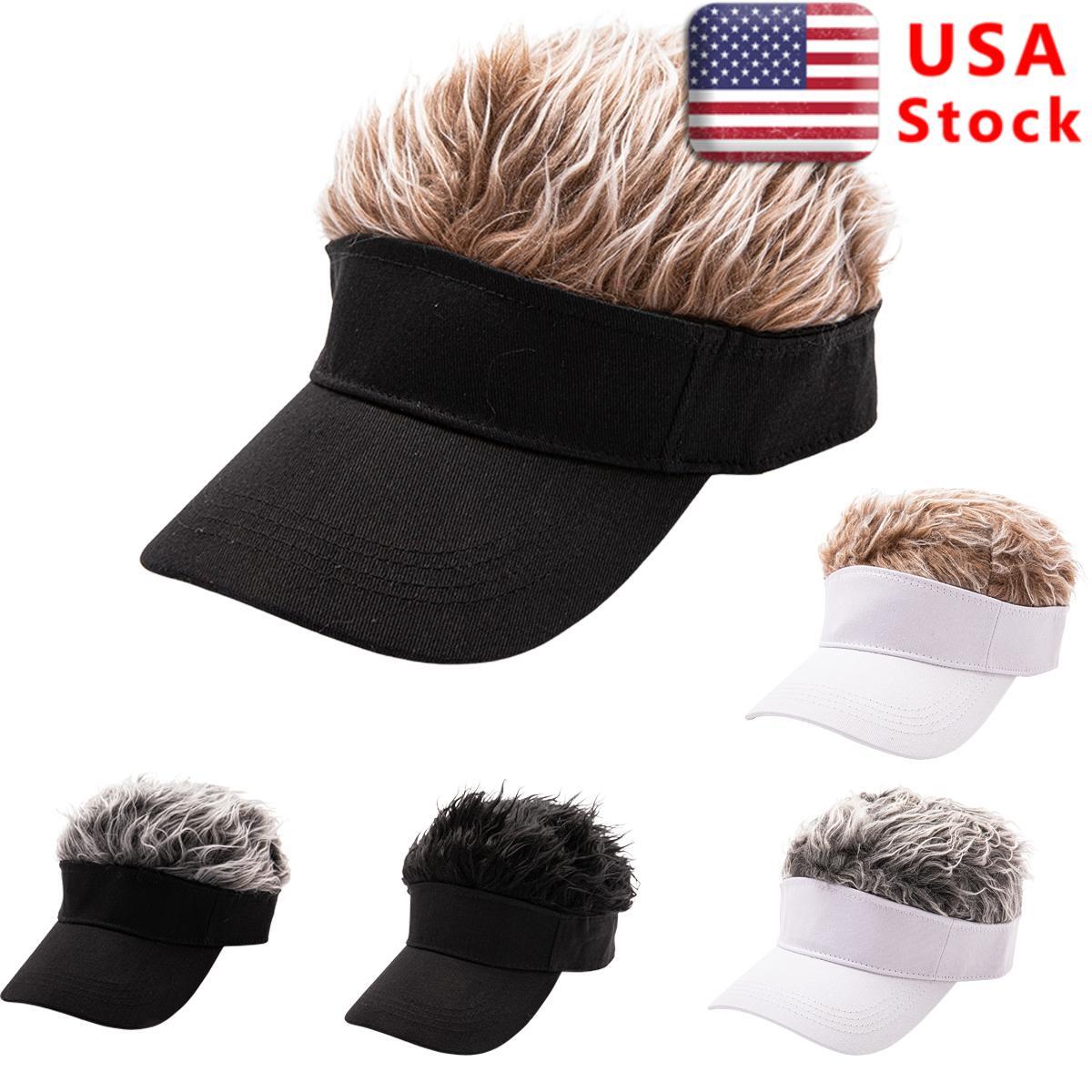 Baseball Cap With Fake Hair Cap Sun Visor Toupee Hats Men's Spiked Wig Fun