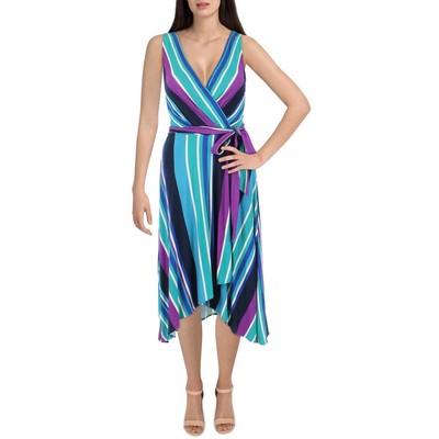 Женское зеленое длинное летнее платье с запахом и поясом от DKNY, M BHFO 8069
