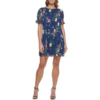 

Женское шифоновое платье до колена с цветочным принтом DKNY BHFO 4002, Navy multi