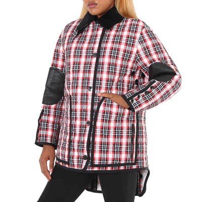 Pre-owned Burberry Bright Red Check Diamond Quilted Tartan Oversized Barn Jacket, Brand